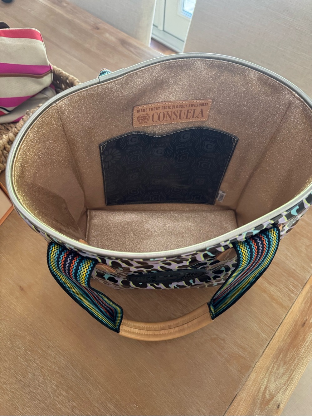 Consuela Leopard-Print Tote with Rainbow Webbed Handles